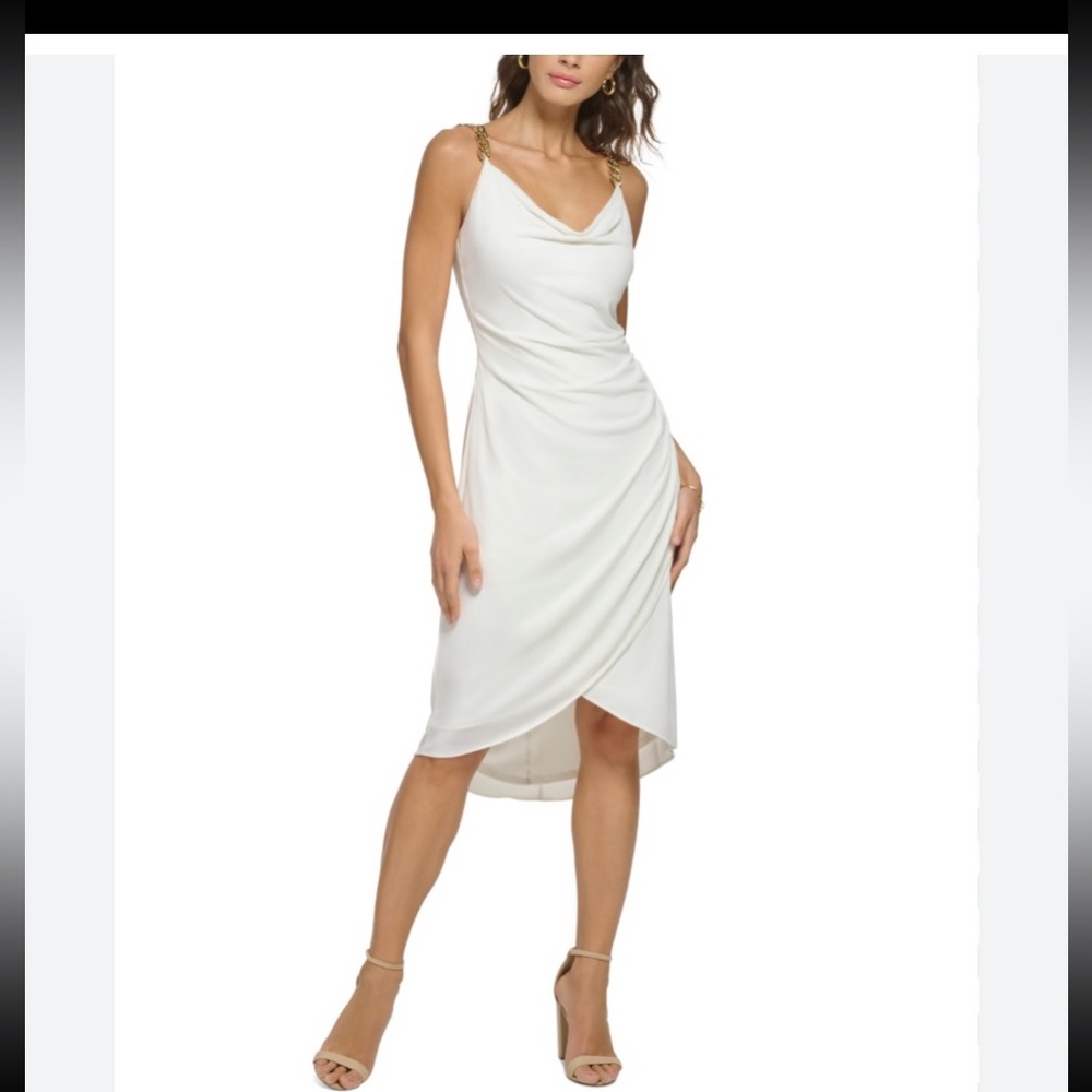 Guess White cowl neck Dress with gold chain straps size 4 - Picture 1 of 7